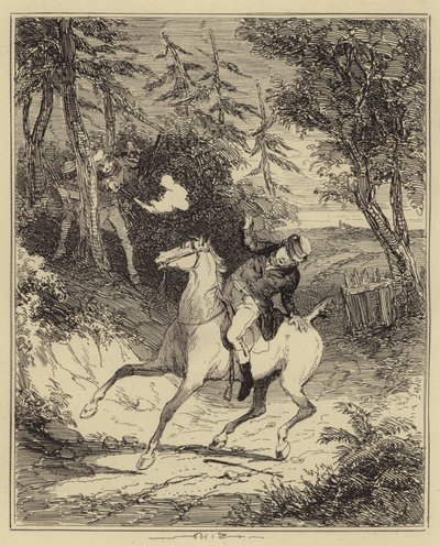 Luddites يطلقون النار على السيد Horsfall (نقش) بواسطة هابلوت نايت (1815-92) (بعد) براون