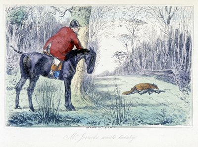 مشهد صيد ظهور الخيل. كارتون إنجليزي عن صيد الثعالب من تصوير "" Adventures of Thomas Scott أو Hawbuck Grange "" لـ HK Browne و WT Maud. بواسطة هابلوت نايت براون