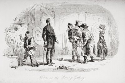 الزوار في معرض الرماية ، رسم توضيحي من "منزل كئيب" تشارلز ديكنز (1812-1870) نشر 1853 بواسطة هابلوت نايت براون