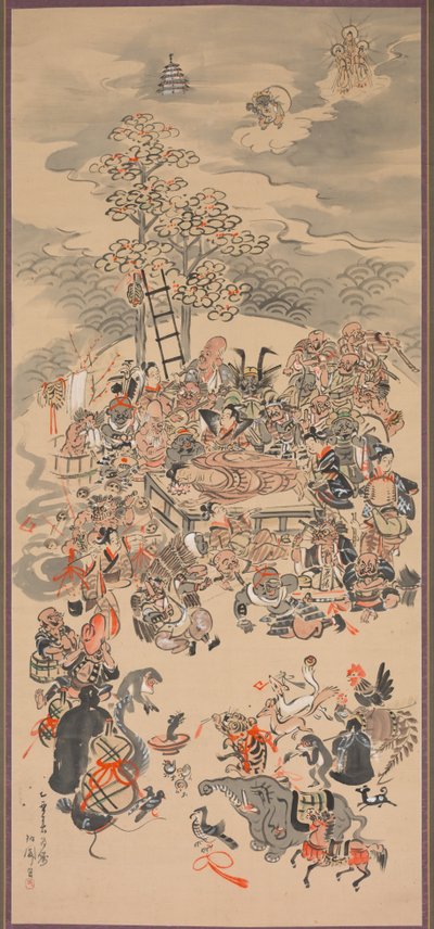 Parinirvana مع مواضيع Otsu-e ، القرن التاسع عشر. بواسطة Hakuen