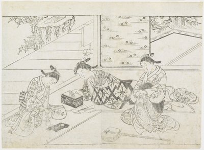 ثلاثة عاهرات في غرفة ، أوائل سبعينيات القرن التاسع عشر (طبعة خشبية) بواسطة Hanabusa Shigenobu