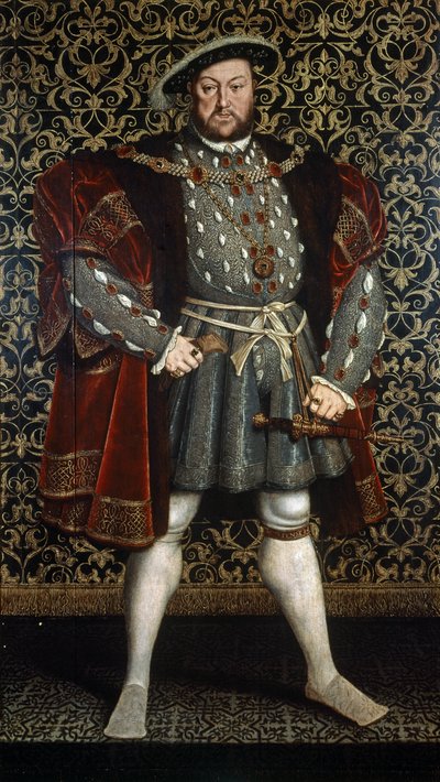 Portrait of King Henry VIII, after 1557 (oil on wood panel) بواسطة هانز (بعد) هولبين الأصغر