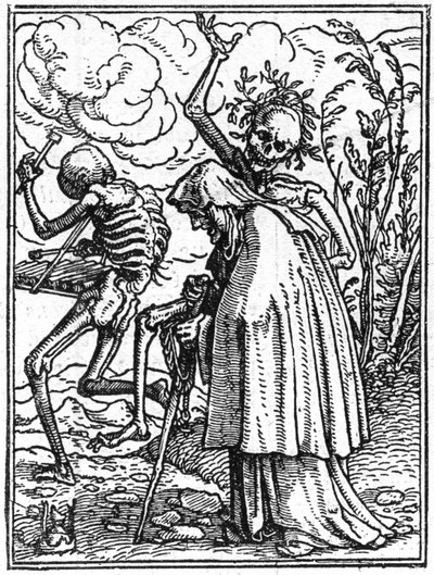 محاكاة وفاة هانز هولباين الأصغر (1497-1543): القديم. الموت يرافق سيدة عجوز إلى مصيرها. نقش. بواسطة هانز (بعد) هولبين الأصغر