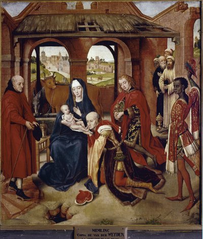 العشق من المجوس ، اللوحة المركزية من Polyptych of Loo (زيت على خشب بواسطة هانز (Attr.to) Memling