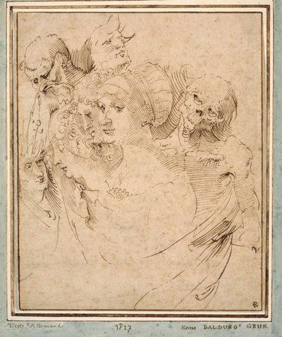 "الموت يمثل بسبعة رؤوس" (الموت بين الرؤوس السبعة) رسم بواسطة هانز بالدونغ (بالدونغ غرين) (1484-1545) حوالي عام 1515 مجموعة خاصة بواسطة هانز بالدونج جرين