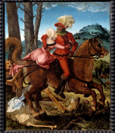 يمثل الفارس والفتاة والموت الموت في شكل استعاري رسم بواسطة هانز غرين بالدونغ (1484 / 85-1545) شمس القرن السادس عشر. 035x0،29 م. بواسطة هانز بالدونج جرين