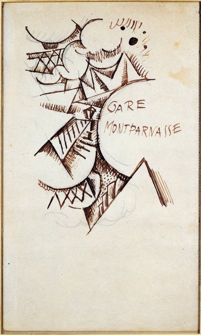 Gare Montparnasse رسم بالحبر الصيني وقلم الرصاص بواسطة Hans Bolz (1885-1918) 1912 مجموعة خاصة بواسطة هانز بولز