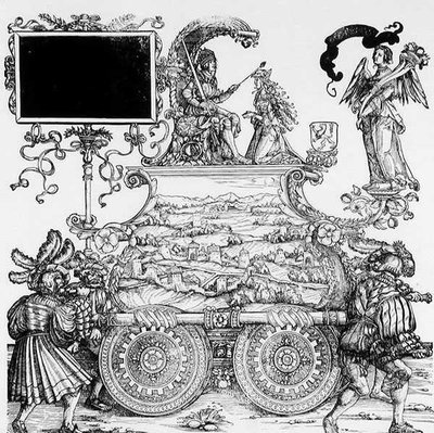 مشهد من موكب انتصار ماكسيميليان ، حوالي 1516-18 (نقش خشبي) (صورة بالأبيض والأسود) بواسطة هانز برجكمير