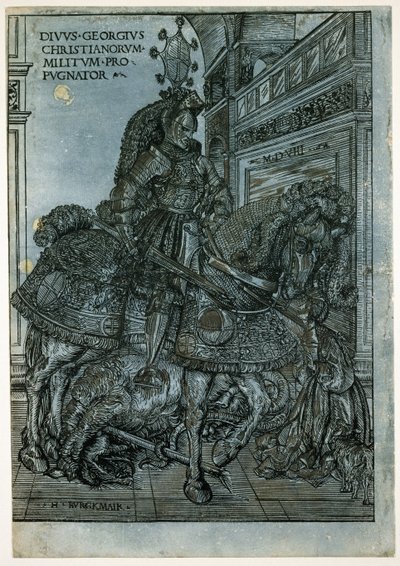 سانت جورج على ظهور الخيل ، 1508 (قطع خشبية تشياروسورو) بواسطة هانز برجكمير
