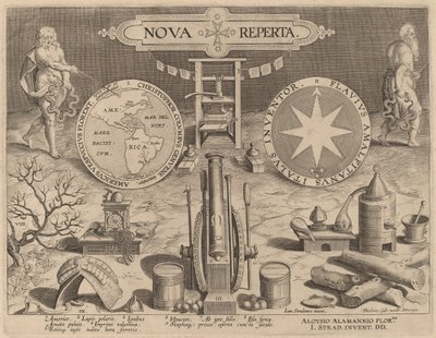 صفحة العنوان لـ Nova Reperta (الاكتشافات الجديدة) بواسطة هانز كوليرت الأصغر بعد جان فان دير سترايت