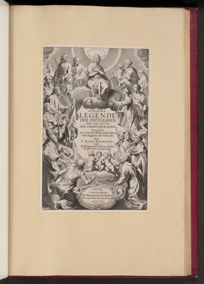صفحة العنوان لـ Pedro de Ribadineira و Heribert Rosweyde ، Generale Legende der Heylighen بواسطة هانز كوليرت الأصغر بعد السير بيتر بول روبنز