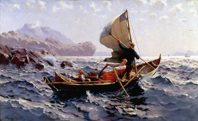 قارب صيد نرويجي بالقرب من بيرغن (زيت على قماش) بواسطة هانز دال