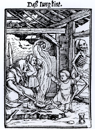 وفاة أخذ طفل ، من سلسلة "رقصة الموت" ، نقشها هانز لوتزلبرغر ، c.1526-8 بواسطة هانز هولبين الأصغر