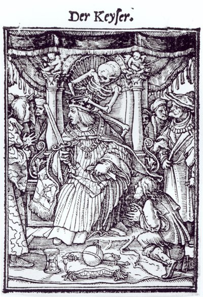 الموت والإمبراطور ، من "رقصة الموت" ، نقش هانز لوتزيلبرجر ، c.1538 بواسطة هانز هولبين الأصغر