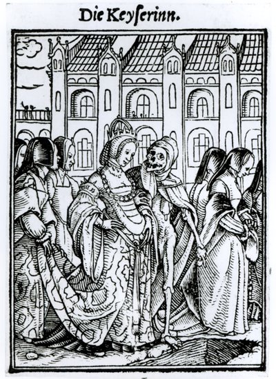 الموت والإمبراطورة ، من "رقصة الموت" ، نقش هانز لوتزلبرغر ، c.1538 بواسطة هانز هولبين الأصغر