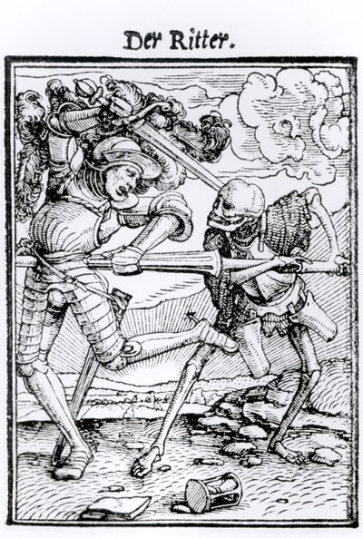 الموت والفارس ، من "رقصة الموت" ، نقش هانز لوتزلبرغر ، c.1538 بواسطة هانز هولبين الأصغر