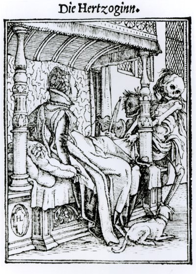 الموت والسيدة ، من "رقصة الموت" ، نقش هانز لوتزلبورغر ، c.1538 بواسطة هانز هولبين الأصغر