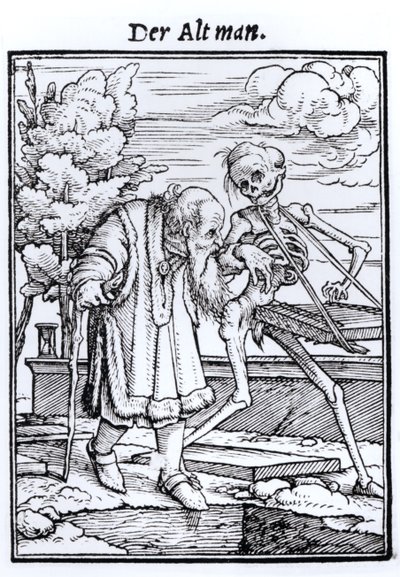 الموت والعجوز ، من "رقصة الموت" ، نقش هانز لوتزلبرغر ، c.1538 بواسطة هانز هولبين الأصغر