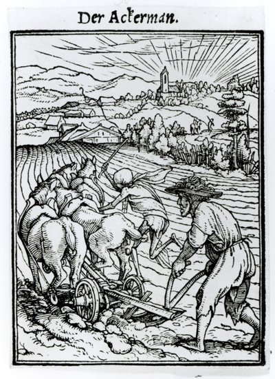 الموت و Plowman ، من "رقصة الموت" ، نقشها Hans Lutzelburger ، c.1538 بواسطة هانز هولبين الأصغر