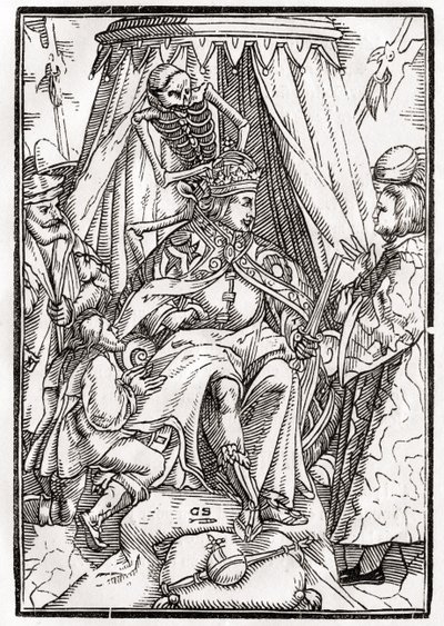 يأتي الموت للإمبراطور ، الذي نقشه جورج Scharffenberg ، من `` Der Todten Tanz &39;&39; ، نشر بازل ، 1843 بواسطة هانز هولبين الأصغر