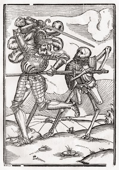 يأتي الموت إلى الفارس أو الكونت ، من `` Der Todten Tanz &39;&39; ، نشر بازل ، 1843 بواسطة هانز هولبين الأصغر