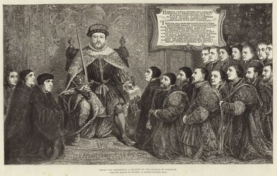 الملك هنري الثامن يقدم ميثاق لكلية الجراحين بواسطة Hans Holbein der Jüngere
