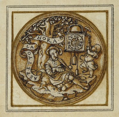 Allegory of Time - Design for a pendant or hat badge, c.1532-43 (pen & ink on paper) بواسطة هانز هولبين الأصغر
