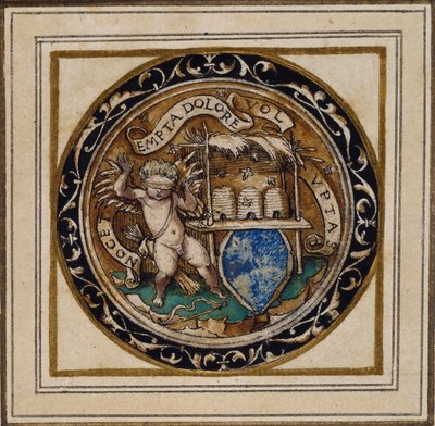 لدغة كيوبيد من النحل - تصميم لقلادة أو شارة قبعة ، حوالي 1532-43 (قلم وحبر على ورق) بواسطة هانز هولبين الأصغر
