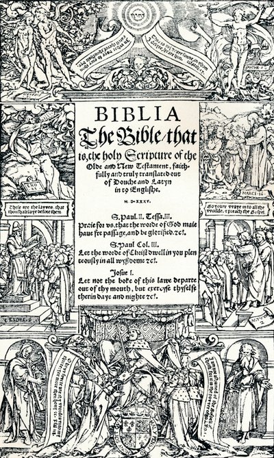 صفحة عنوان الكتاب المقدس للغطاء الإنجليزي ، 1535 بواسطة هانز هولبين الأصغر