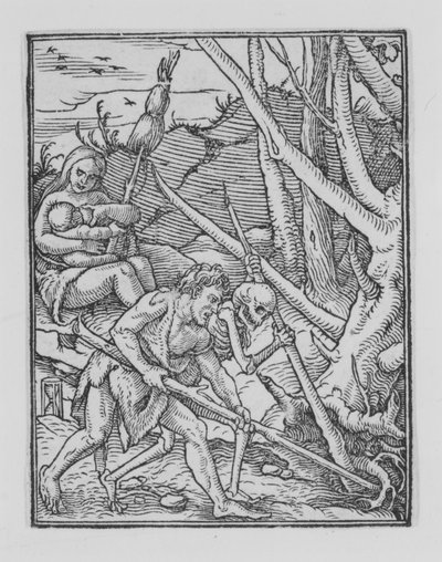 آدم حفر ، من رقصة الموت ، كاليفورنيا. 1526 ، تم نشره عام 1538. بواسطة هانز لوتزلبرغر