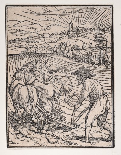الفلاح أو بلومان ، من رقصة الموت ، كاليفورنيا. 1526 ، تم نشره عام 1538. بواسطة هانز لوتزلبرغر