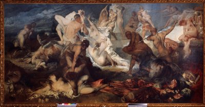 معركة القنطور و Lapiths أو Laphites (معركة Centaurs و Lapiths). في الأساطير اليونانية ، ذبح Lapiths القنطور. رسم هانز ماكارت (1840-1884). زيت على قماش. الفن النمساوي ، فترة الفن الحديث. متحف الدولة F بواسطة هانز ماكارت