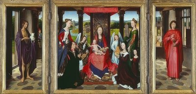 العذراء والطفل مع القديسين (The Donne Triptych). حوالي 1478 بواسطة هانز مملينج