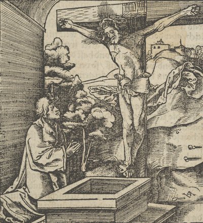 رجل يصلي قبل الصليب ، من Hymmelwagen auff dem ، wer wol Leben ... ، 1517. بواسطة هانز شوفيلين الأكبر