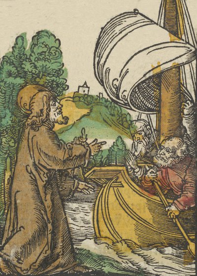 المسيح يهدئ العاصفة على بحيرة طبريا ، من Das Plenarium ، 1517. بواسطة هانز شوفيلين الأكبر