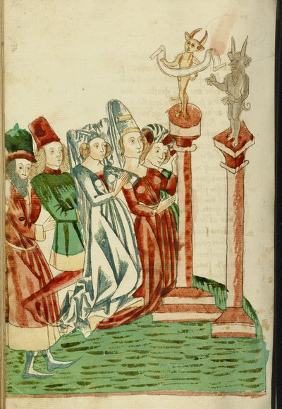 مجموعة من الرجال والنساء يعبدون اثنين من الأصنام ، 1469 (حبر ، يغسل ، وتسخين على الورق) بواسطة هانز شيلينغ