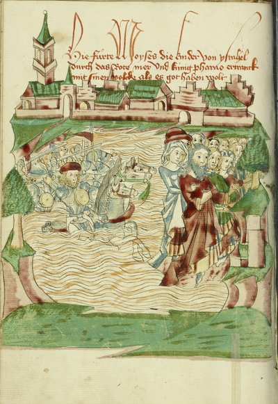 عبور البحر الأحمر السيدة لودفيغ XV 9 فل. 56v ، 1469 (حبر ، يغسل اللون ، وطباعه على الورق) بواسطة هانز شيلينغ