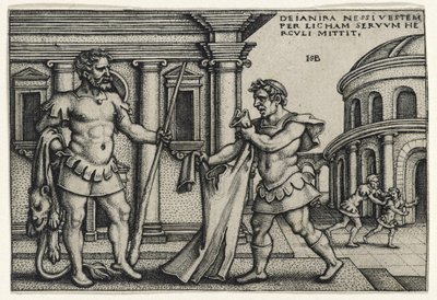 Lichas جلب ثياب Nessus إلى هرقل ، 1540s (النقش على ورق مسدود) بواسطة هانز سيبالد بهام