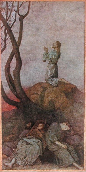 The Agony in the Garden ، رسم توضيحي من "Festkalender" نُشر في لايبزيغ حوالي عام 1910 (لون ليثو) بواسطة هانز توما