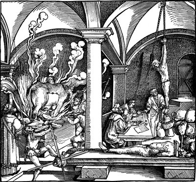 تعذيب. رسم توضيحي من كتاب Phisicke Against Fortune بواسطة Petrarch ، 1532 بواسطة هانز ويديتز الأصغر