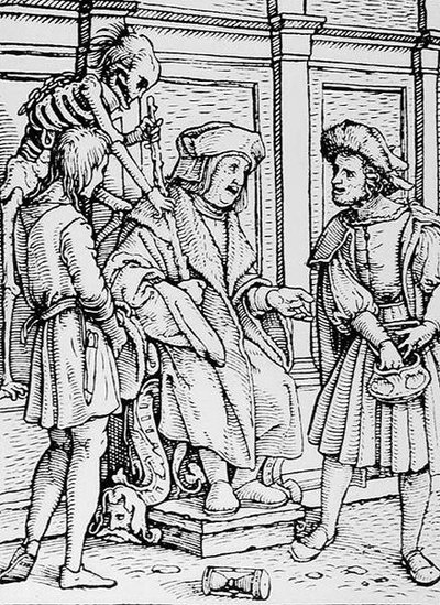 الموت والقاضي ، من رقصة الموت ، نقش هانز لوتزلبرغر ، c.1538 بواسطة هانز بعد هولبين الأصغر