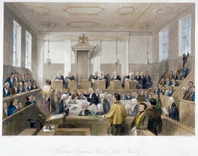 داخل المحكمة الجنائية المركزية ، أولد بيلي ، مع جلسة محكمة ، مدينة لندن ، 1840 بواسطة هاردن سيدني ملفيل