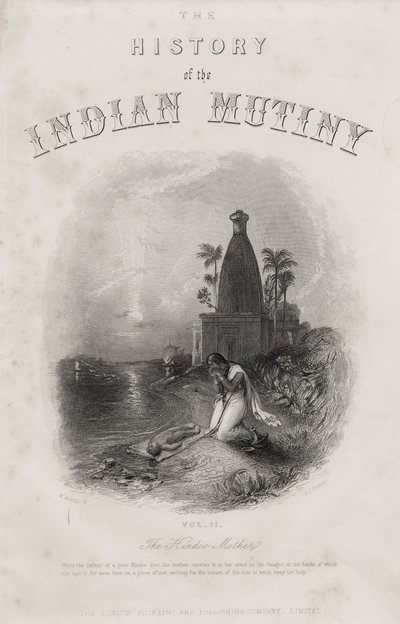 The Hindoo Mother ، نقشها EJ Portbury ، صفحة العنوان من "تاريخ التمرد الهندي" ، نُشر عام 1858 بواسطة هاردن سيدني ملفيل