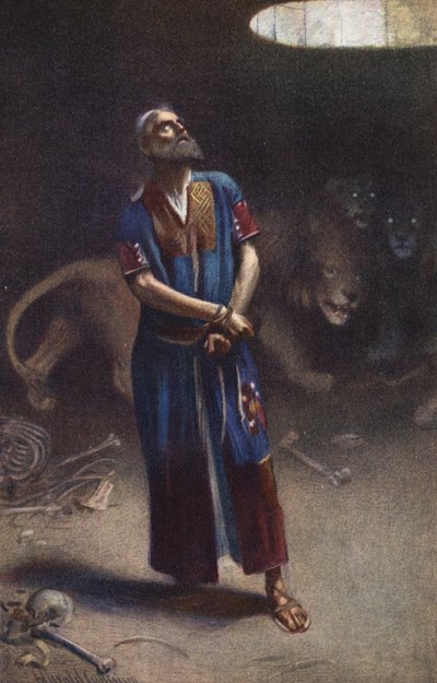 دانيال في عرين الأسود (طباعة حجرية ملونة) بواسطة هارولد كبينج