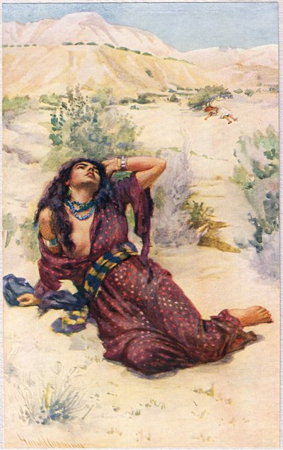 هاجر ، رسم توضيحي من "نساء الكتاب المقدس" ، نشرته جمعية المسالك الدينية ، 1927 بواسطة هارولد كبينج
