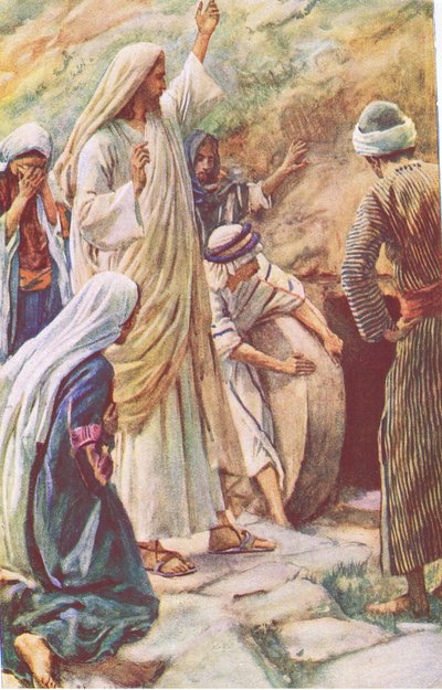 يسوع يرفع لعازر من الموت ، توضيح من هارولد كبتينغ صور: سلسلة التاج ، حوالي 1920s بواسطة هارولد كبينج