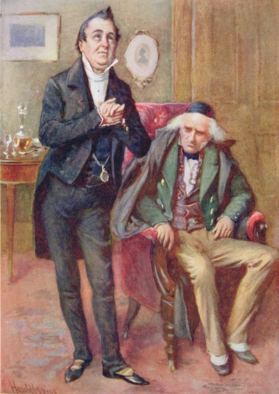 السيد Pecksniff و Old Martin Chuzzlewit ، رسم توضيحي لـ `` رسومات شخصية من ديكنز '' من إعداد BW Matz بواسطة هارولد كبينج