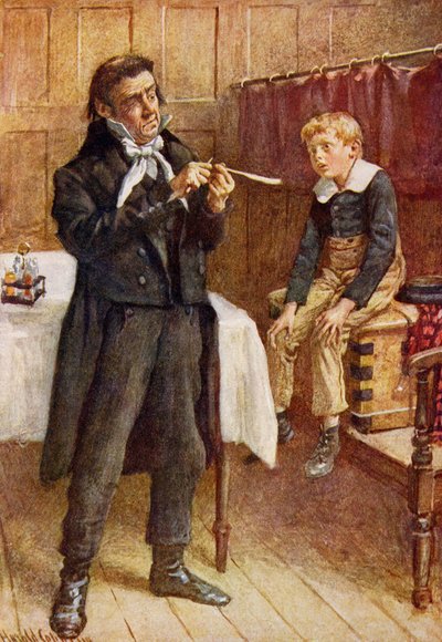 السيد Wackford Squeers والتلميذ الجديد ، رسم توضيحي لـ "رسومات شخصية من ديكنز" من إعداد BW Matz ، 1924 بواسطة هارولد كبينج