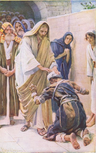 شفاء الأبرص ، رسم من هارولد كوبينغ بيكتشرز: سلسلة التاج ، حوالي 1920s بواسطة هارولد كبينج