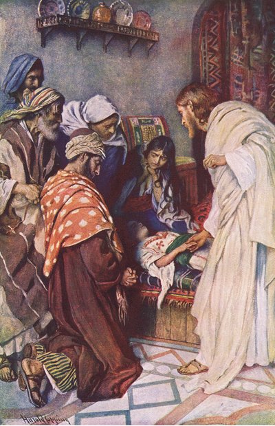 تربية ابنة Jairuss ، توضيح من Harold Copping Pictures: The Crown Series ، c.1920s بواسطة هارولد كبينج